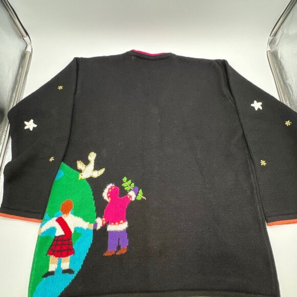 STORYBOOK KNITS Sweater Women's Medium Multicolor Cardigan Peace Love Diversity - Picture 9 of 15